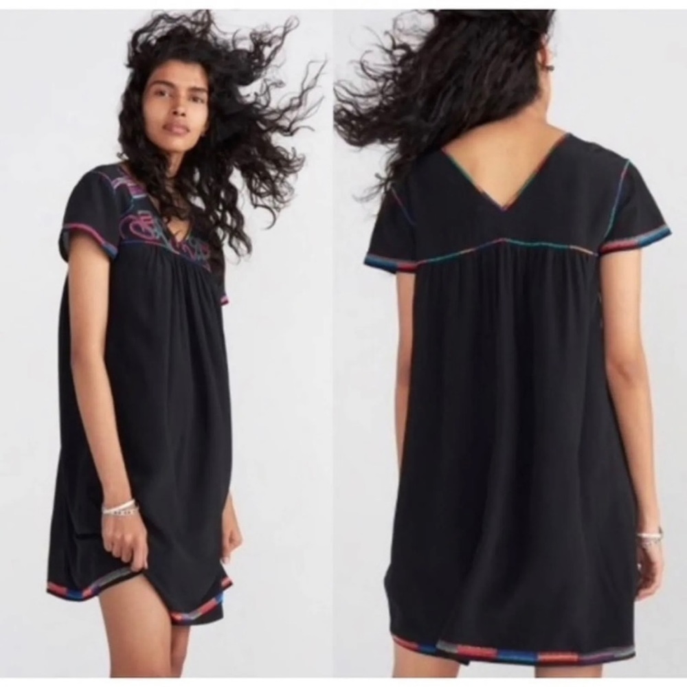 Madewell black silk embroidered dress